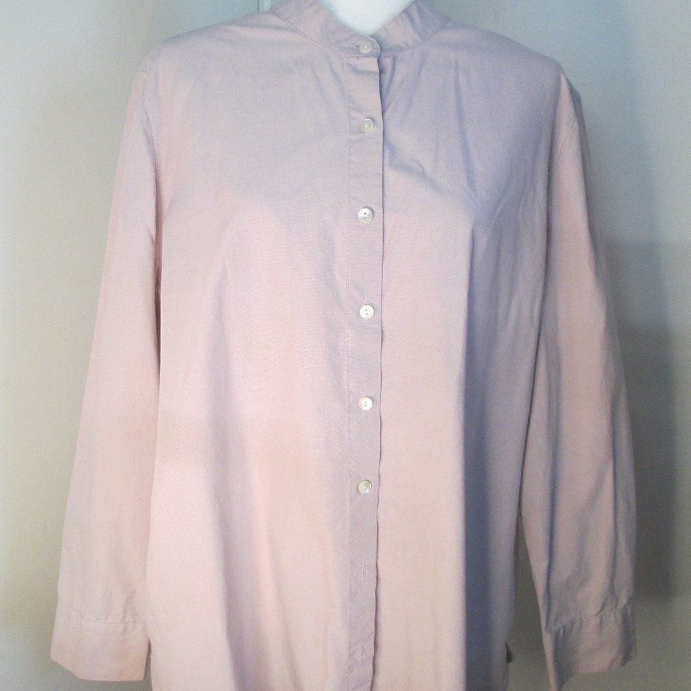 J Jill Light Purple Collarless Button Front Tunic Top Size L